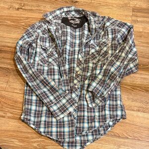 Wrangler Men's Plaid Casual Button Down Shirt - Blue and Brown